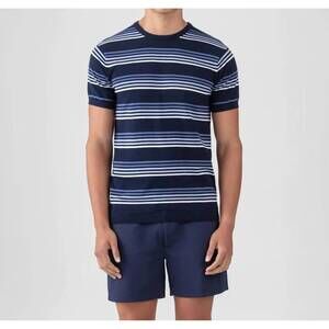 NEW RON DORFF knitted striped t-shirt in navy